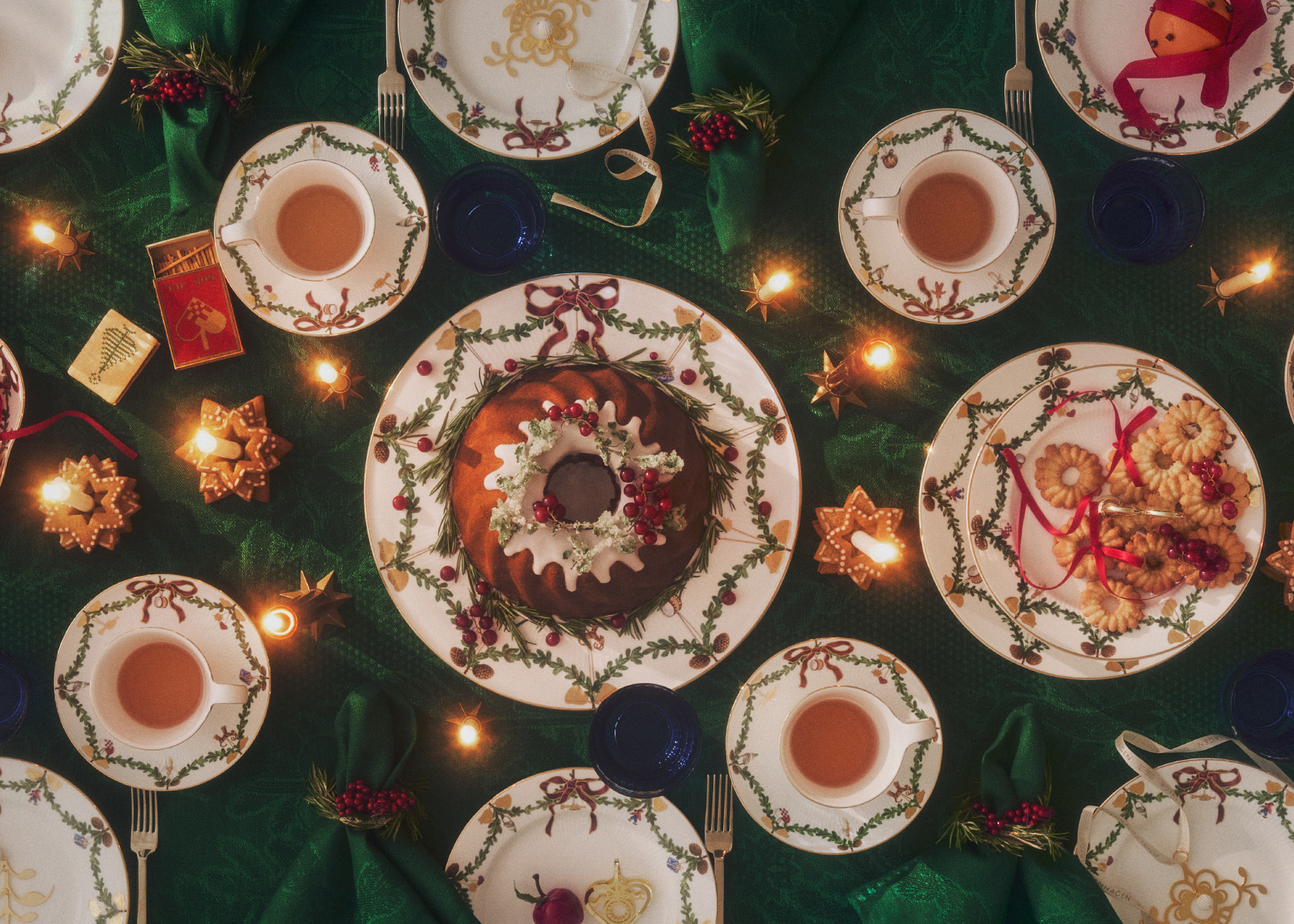 A table set with all Star Fluted Christmas pieces